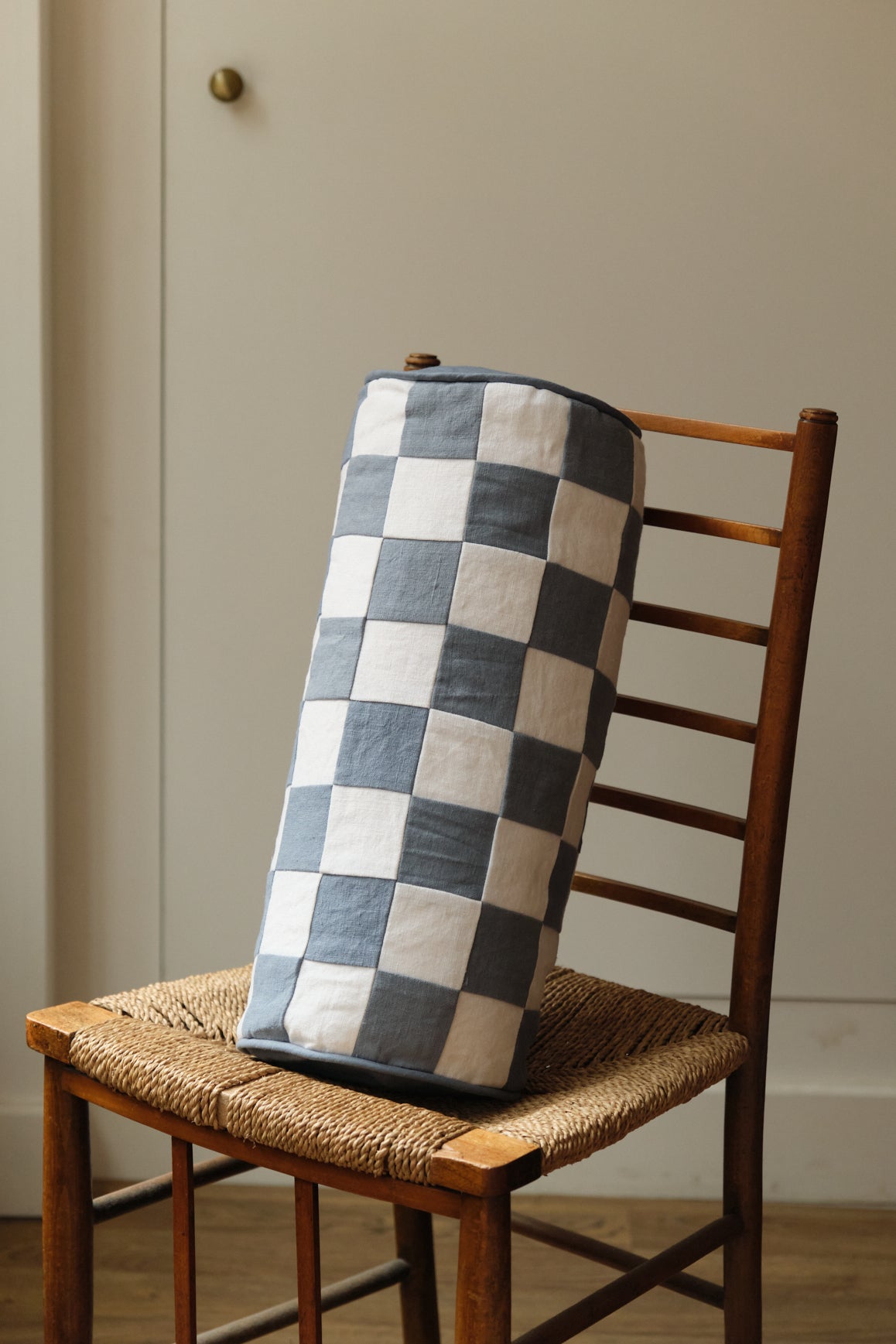 Blue Check Bolster Cushion