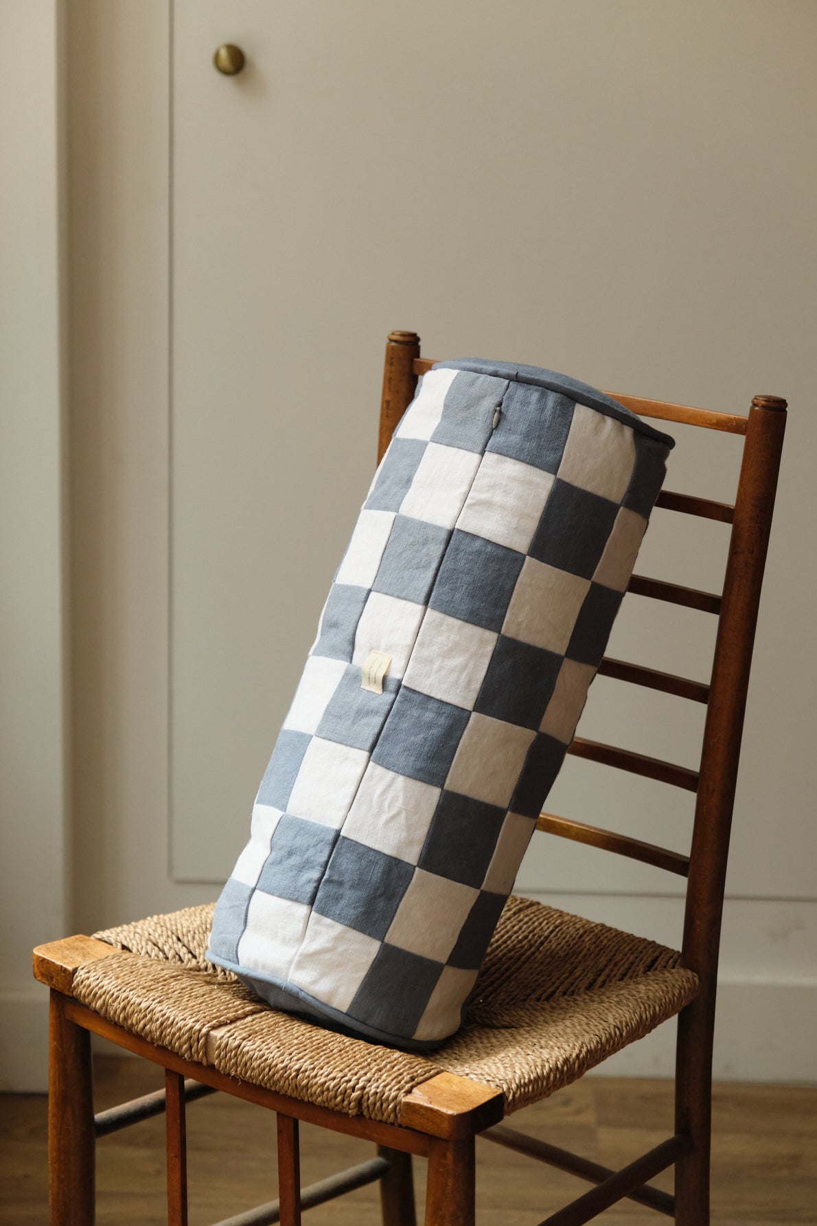 Blue Check Bolster Cushion