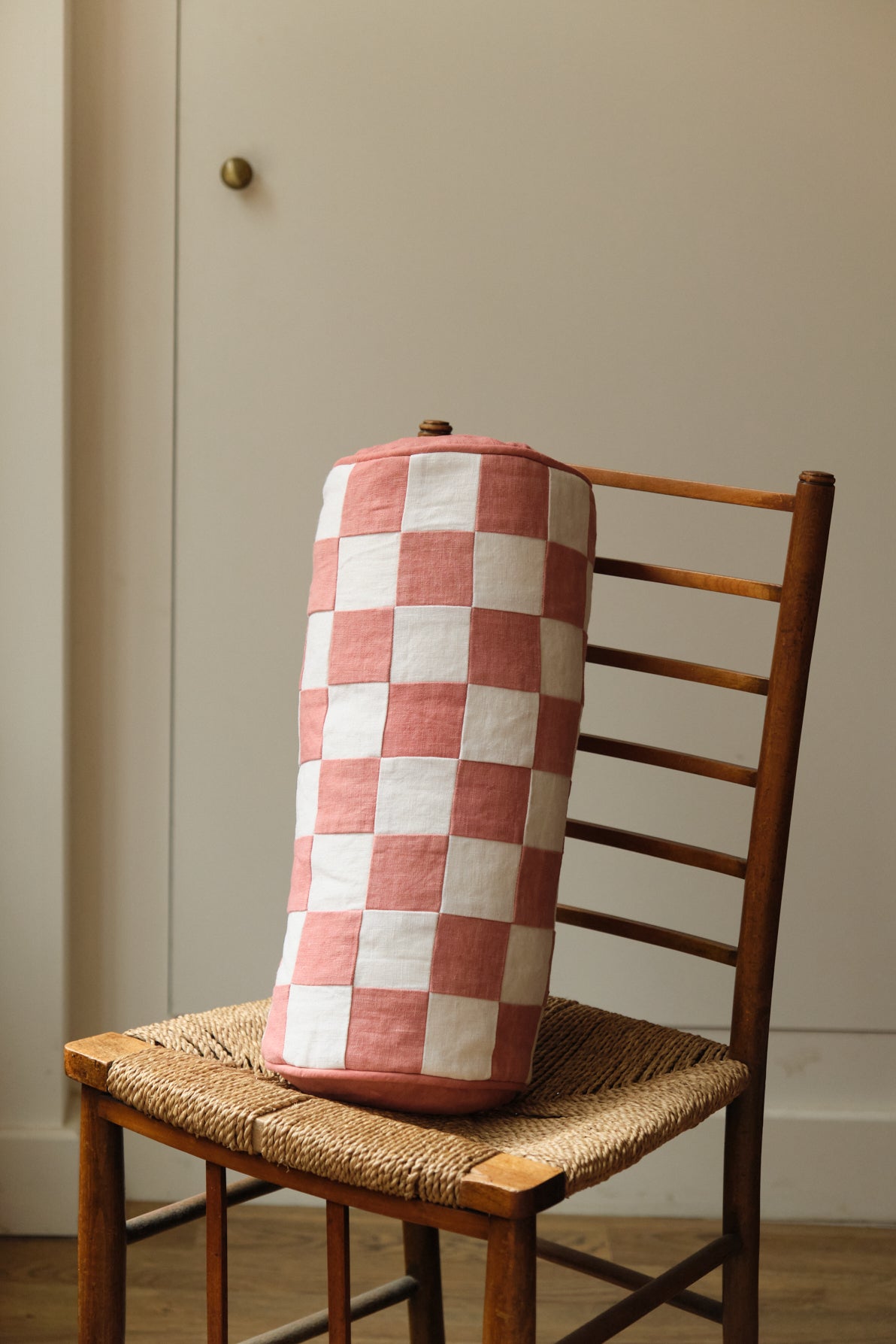 Terracotta Check Bolster Cushion