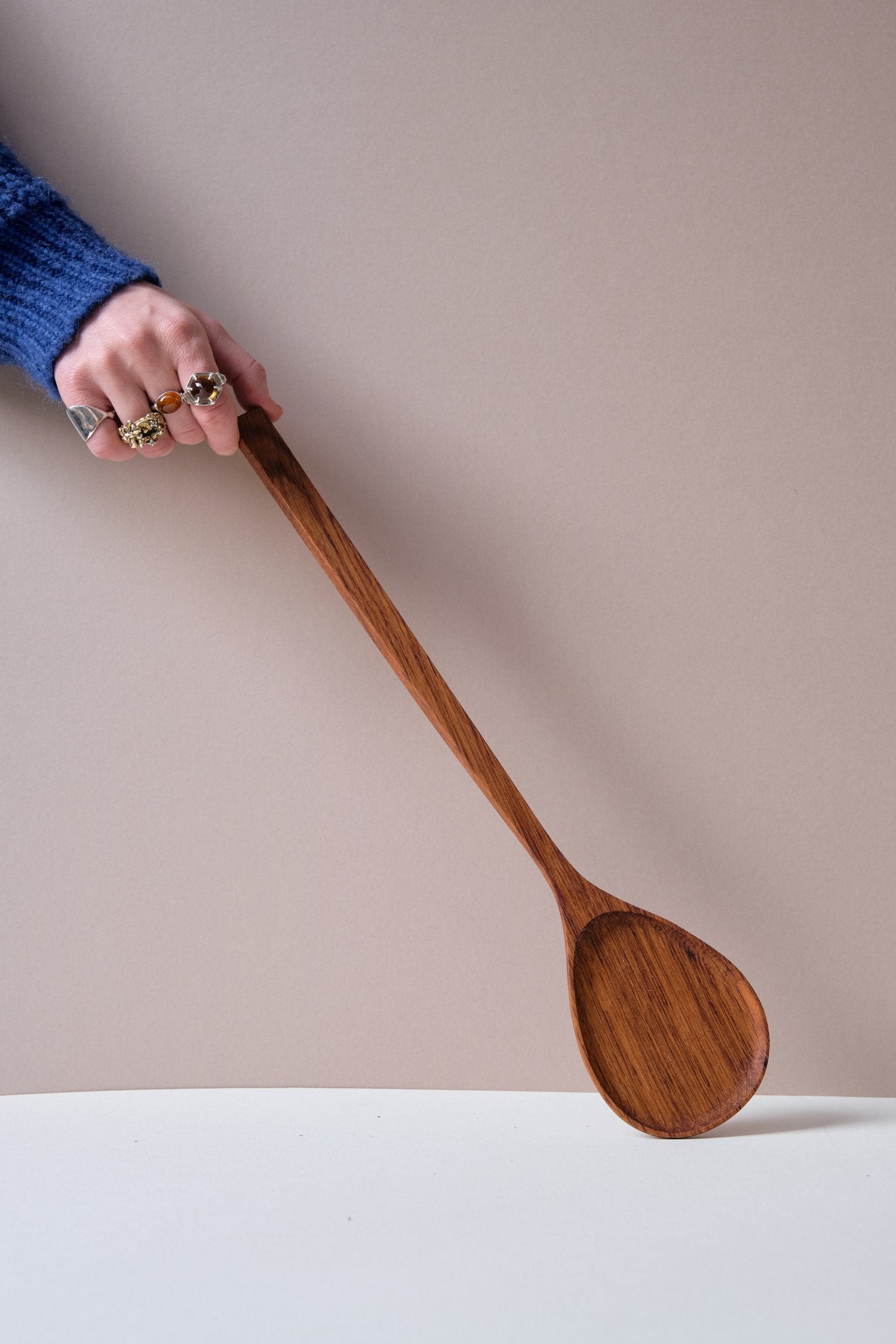 Large Brown Oak Mixing Spoon