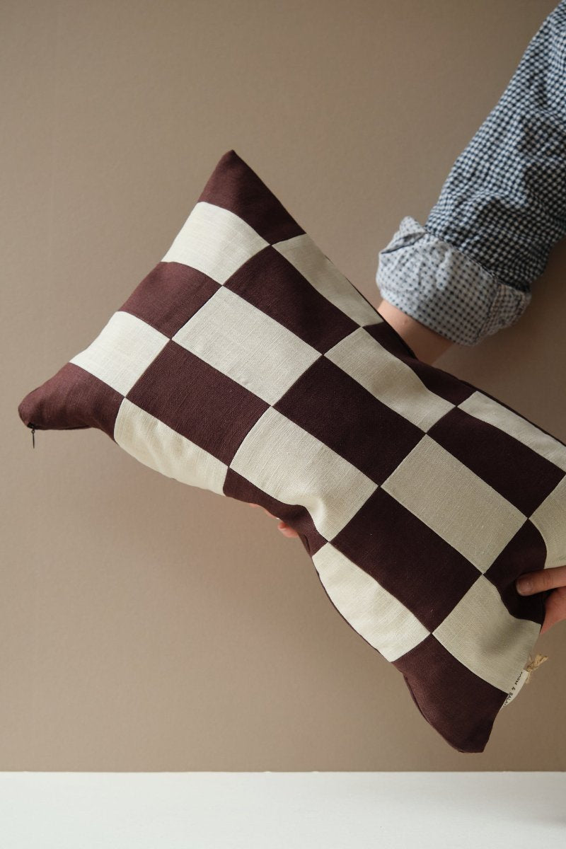 Rectangular Checked Linen Cushion