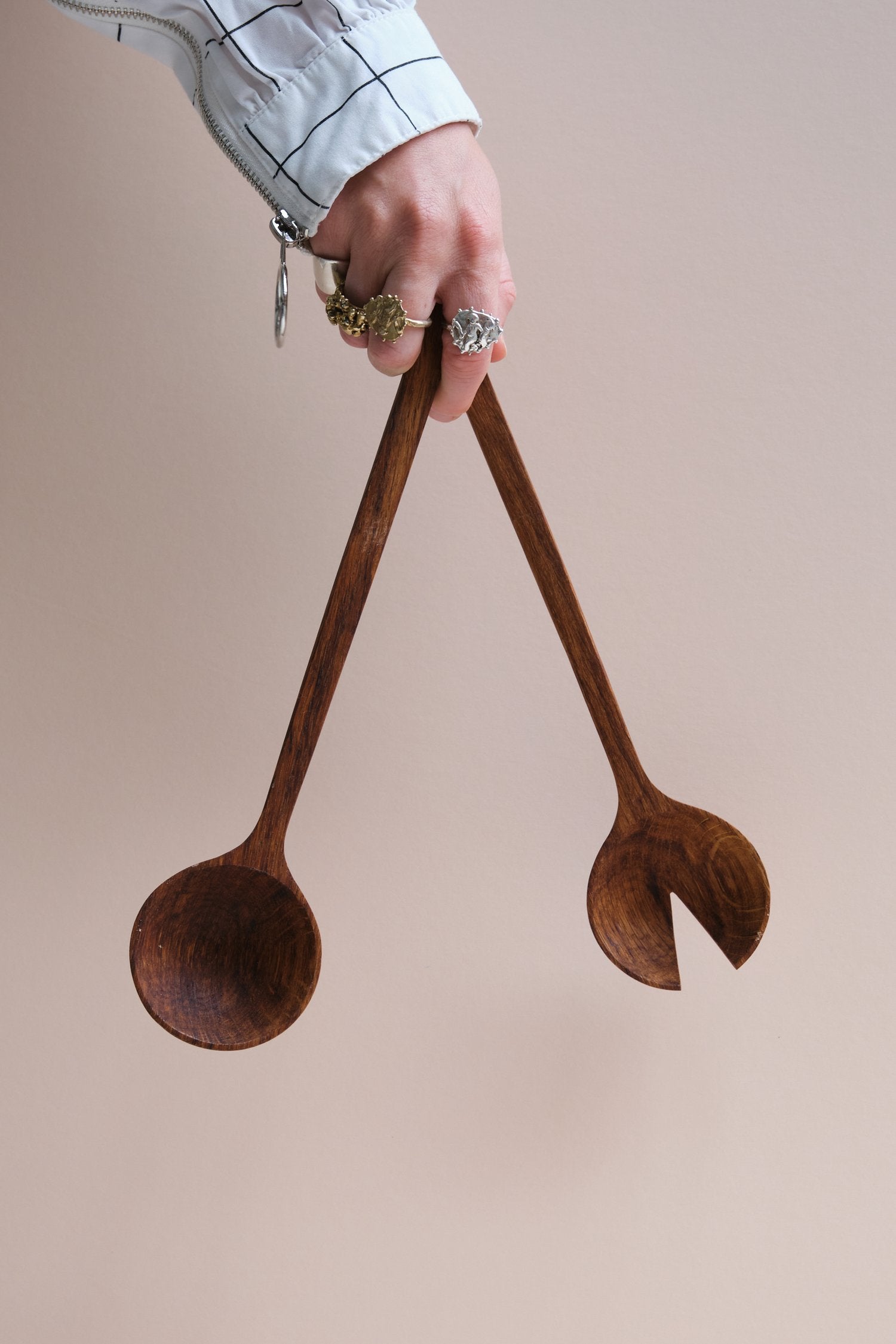 Brown Oak Salad Servers